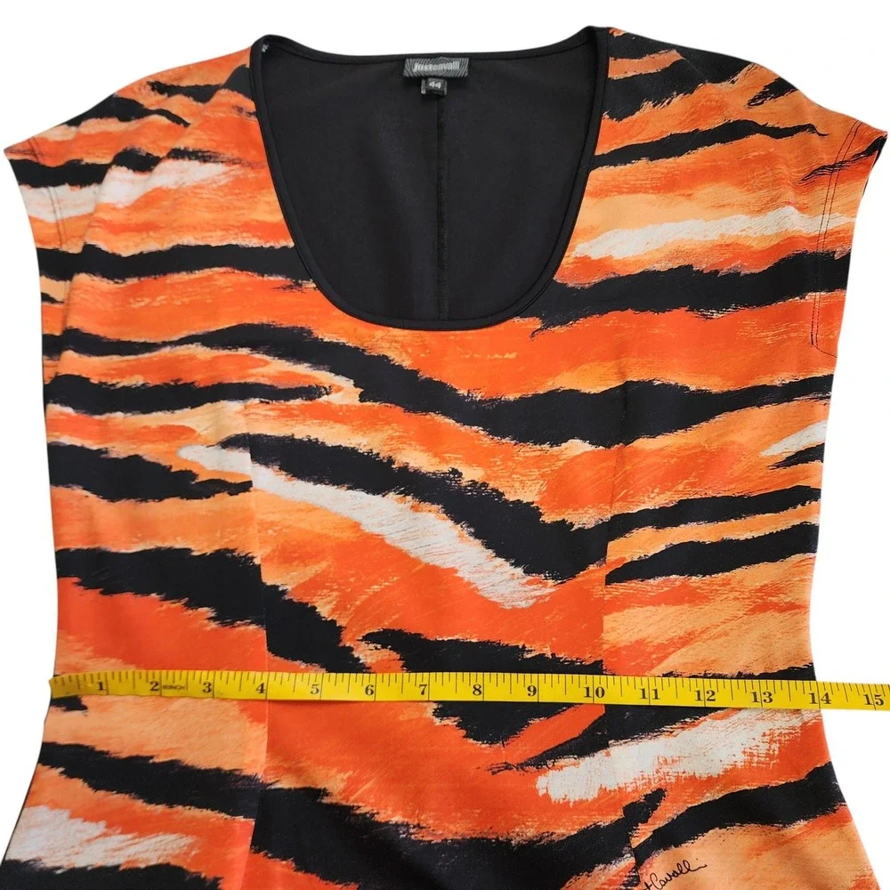 Just Cavalli Womens Animal Print Jersey‎ Knit Mini Dress Size Large Black Orange - Picture 11 of 13
